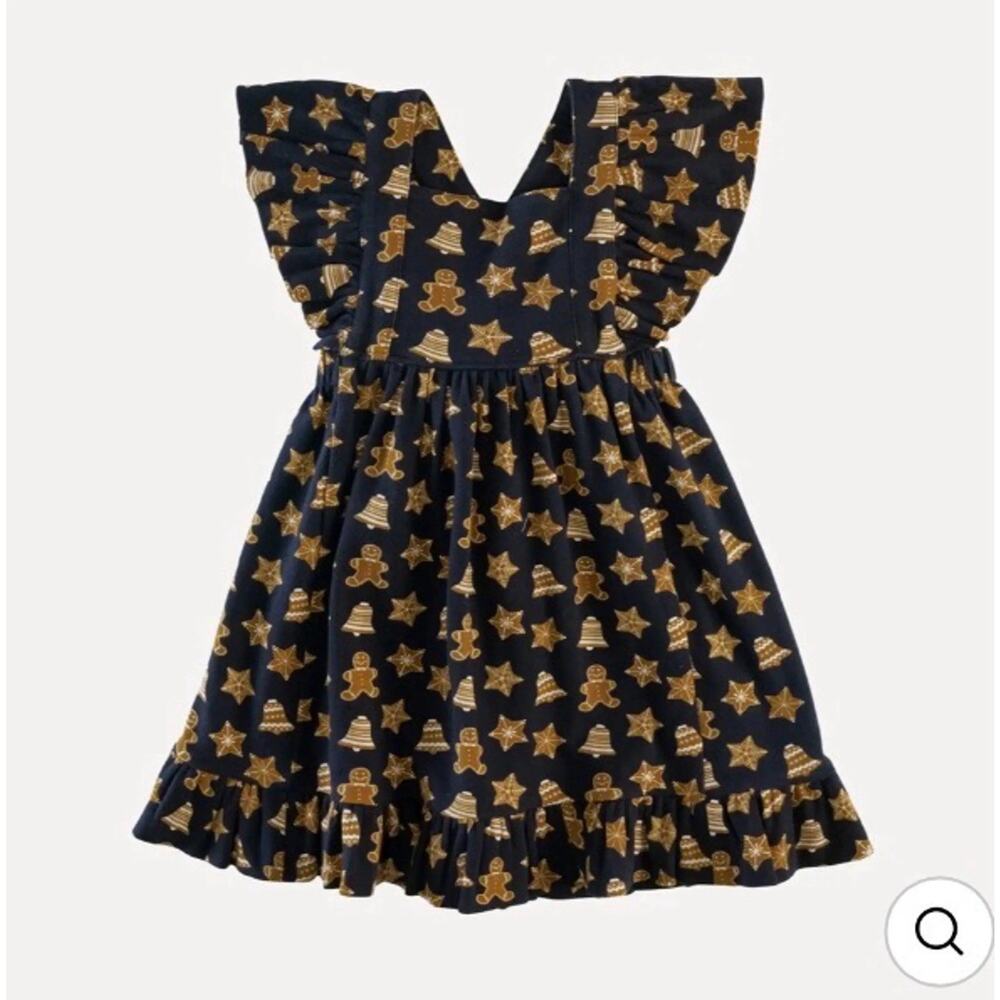 Kate Quinn 100% Organic Cotton Ruffle Strap Dress Gingerbread Cookies Girls 5Y - Picture 1 of 3